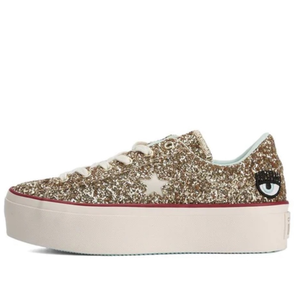 Converse Gold Glitter Platform Sneakers